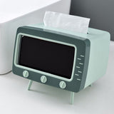 Creative 2 In 1 TV Shape Tissue Box with Mobile Phone Holder Green