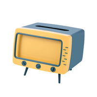 Creative 2 In 1 TV Shape Tissue Box with Mobile Phone Holder Blue and Yellow