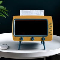 Creative 2 In 1 TV Shape Tissue Box with Mobile Phone Holder Blue and Yellow