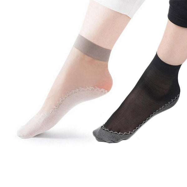 10 Pairs of Women Silky Sole Socks for Daily-Black + Grey
