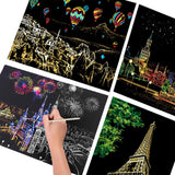 Scratch Art World-Famous City Painting Paper Colourful Magic Large Paper Painting Art Adult Kid Magic Scratch Art Painting Paper With Wooden Draw DIY Stick Kit Bamboo Stick inc.