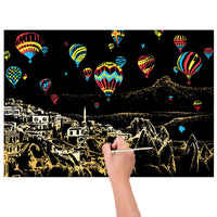 Scratch Art World-Famous City Painting Paper Colourful Magic Large Paper Painting Art Adult Kid Magic Scratch Art Painting Paper With Wooden Draw DIY Stick Kit Bamboo Stick inc.