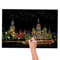 Scratch Art World-Famous City Painting Paper Colourful Magic Large Paper Painting Art Adult Kid Magic Scratch Art Painting Paper With Wooden Draw DIY Stick Kit Bamboo Stick inc.