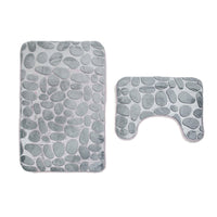 2 Pieces Pebbles Design Bath Mat Set U-Shaped Non-Slip Floor Rugs Bathroom Floor Pads Bathroom Carpets