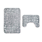 2 Pieces Pebbles Design Bath Mat Set U-Shaped Non-Slip Floor Rugs Bathroom Floor Pads Bathroom Carpets