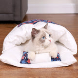 Japanese-Style Cat Bed Sleeping Bag with Pillow Dark Blue-L