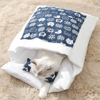Japanese-Style Cat Bed Sleeping Bag with Pillow Navy-S