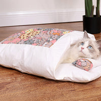 Japanese-Style Cat Bed Sleeping Bag with Pillow Pink-L