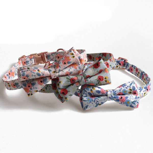 Green Pet Collar with Bow Tie Adjustable Dogs Cats Collar