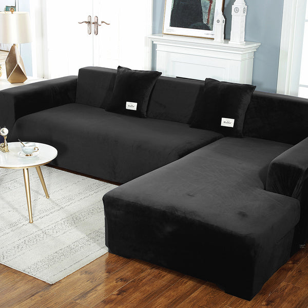 Sofa Cover Couch Slipcover Fleece Stretch Sofa Protector-Black