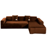 Sofa Cover Couch Slipcover Fleece Stretch Sofa Protector-Coffee