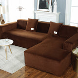 Sofa Cover Couch Slipcover Fleece Stretch Sofa Protector-Coffee