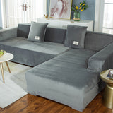 Sofa Cover Couch Slipcover Fleece Stretch Sofa Protector-Grey