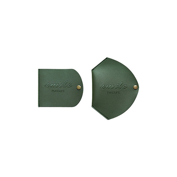 2Pcs Set PU Leather Snap Button Mask Storage Bags Green