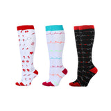 3 Pairs of Knee-Length Printed Compression Socks L-Style 1