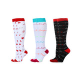 3 Pairs of Knee-Length Printed Compression Socks S-Style 1