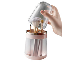 Makeup Brush Storage Organizer Cosmetic Brush Storage Bucket With Clear Lid-Pink