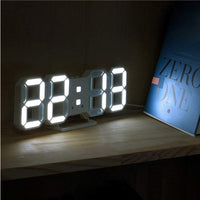 Large 3D LED Wall Desk Digital Alarm Clock USB Powered White