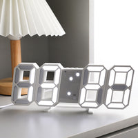 Large 3D LED Wall Desk Digital Alarm Clock USB Powered White