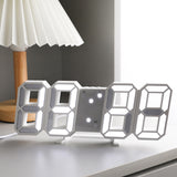 Large 3D LED Wall Desk Digital Alarm Clock USB Powered White