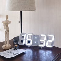 Large 3D LED Wall Desk Digital Alarm Clock USB Powered White