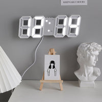 Large 3D LED Wall Desk Digital Alarm Clock USB Powered White