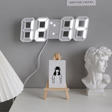 Large 3D LED Wall Desk Digital Alarm Clock USB Powered White