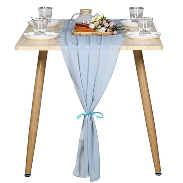Chiffon Table Runner Home Party Decorations Pure Color Simplicity Tablecloth 70 x 300cm-Light Blue