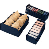 3Pcs Set Foldable Drawer Organizer Dividers Closet Storage Box For Underwear Bra Sock-Navy