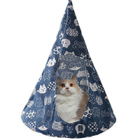 Pet Cat Tent Cone Hammock with Thick Mat Warm Cotton Cage Hanging Bed S-Blue Kitten Style