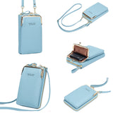 Women Mobile Phone Bag PU Leather Purse Wallet Shoulder Pouch Small Crossbody-Blue