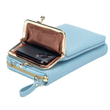 Women Mobile Phone Bag PU Leather Purse Wallet Shoulder Pouch Small Crossbody-Blue