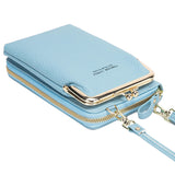 Women Mobile Phone Bag PU Leather Purse Wallet Shoulder Pouch Small Crossbody-Blue