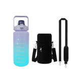2L Large-capacity Water Bottle with Time Markings Motivational Drink Flask and Bottle Pouch Sleeve -Purple