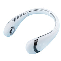 Folding USB Rechargeable Portable Wearable Hanging Neck Fan Bladeless Fan with 3 Wind Speeds-White
