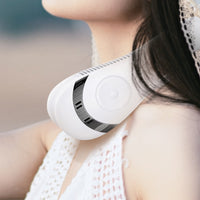 Folding USB Rechargeable Portable Wearable Hanging Neck Fan Bladeless Fan with 3 Wind Speeds-White