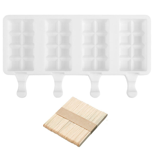 4 Cell Silicone Frozen Ice Cream Mould Juice Popsicle Maker Ice Lollipop Mould with 50pcs Popsicle Sticks-Style 3