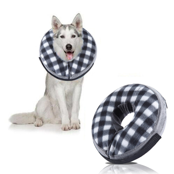Inflatable Pet Recovery Collar Adjustable Pet Elizabeth Protective Collar for Dogs and Cats S Size-White Grid