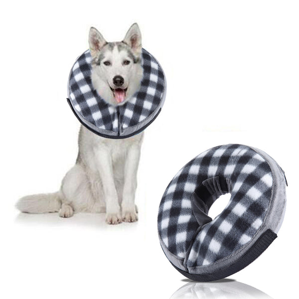 Inflatable Pet Recovery Collar Adjustable Pet Elizabeth Protective Collar for Dogs and Cats M Size-White Grid