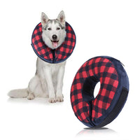Inflatable Pet Recovery Collar Adjustable Pet Elizabeth Protective Collar for Dogs and Cats S Size-Red Grid