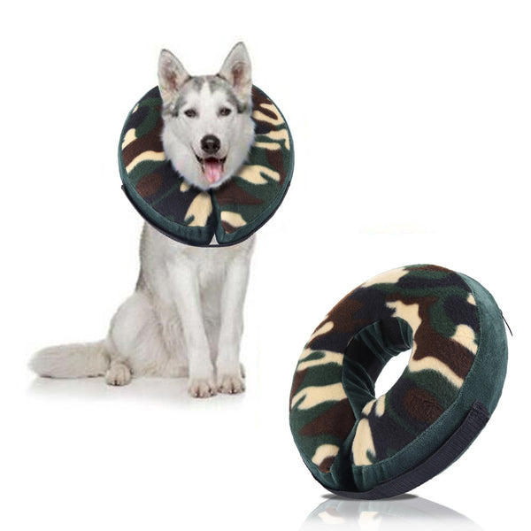 Inflatable Pet Recovery Collar Adjustable Pet Elizabeth Protective Collar for Dogs and Cats M Size-Green Camo