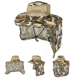 Adult Camouflage Bucket Hat Breathable Mesh Mountaineering Hat Wide Brim Fishing Cap Sun Shade Hat with Neck Flap-Brown Camo