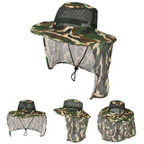 Adult Camouflage Bucket Hat Breathable Mesh Mountaineering Hat Wide Brim Fishing Cap Sun Shade Hat with Neck Flap-Dark Green Camo