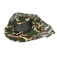 Adult Camouflage Bucket Hat Breathable Mesh Mountaineering Hat Wide Brim Fishing Cap Sun Shade Hat with Neck Flap-Dark Green Camo
