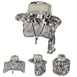 Adult Camouflage Bucket Hat Breathable Mesh Mountaineering Hat Wide Brim Fishing Cap Sun Shade Hat with Neck Flap-Grey Camo