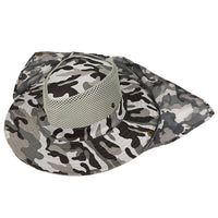 Adult Camouflage Bucket Hat Breathable Mesh Mountaineering Hat Wide Brim Fishing Cap Sun Shade Hat with Neck Flap-Grey Camo