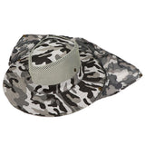Adult Camouflage Bucket Hat Breathable Mesh Mountaineering Hat Wide Brim Fishing Cap Sun Shade Hat with Neck Flap-Grey Camo