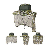 Adult Camouflage Bucket Hat Breathable Mesh Mountaineering Hat Wide Brim Fishing Cap Sun Shade Hat with Neck Flap-Green Camo