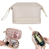 PU Leather Makeup Bag Double Layer Cosmetic Bag Travel Makeup Bag White