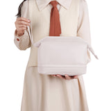 PU Leather Makeup Bag Double Layer Cosmetic Bag Travel Makeup Bag White